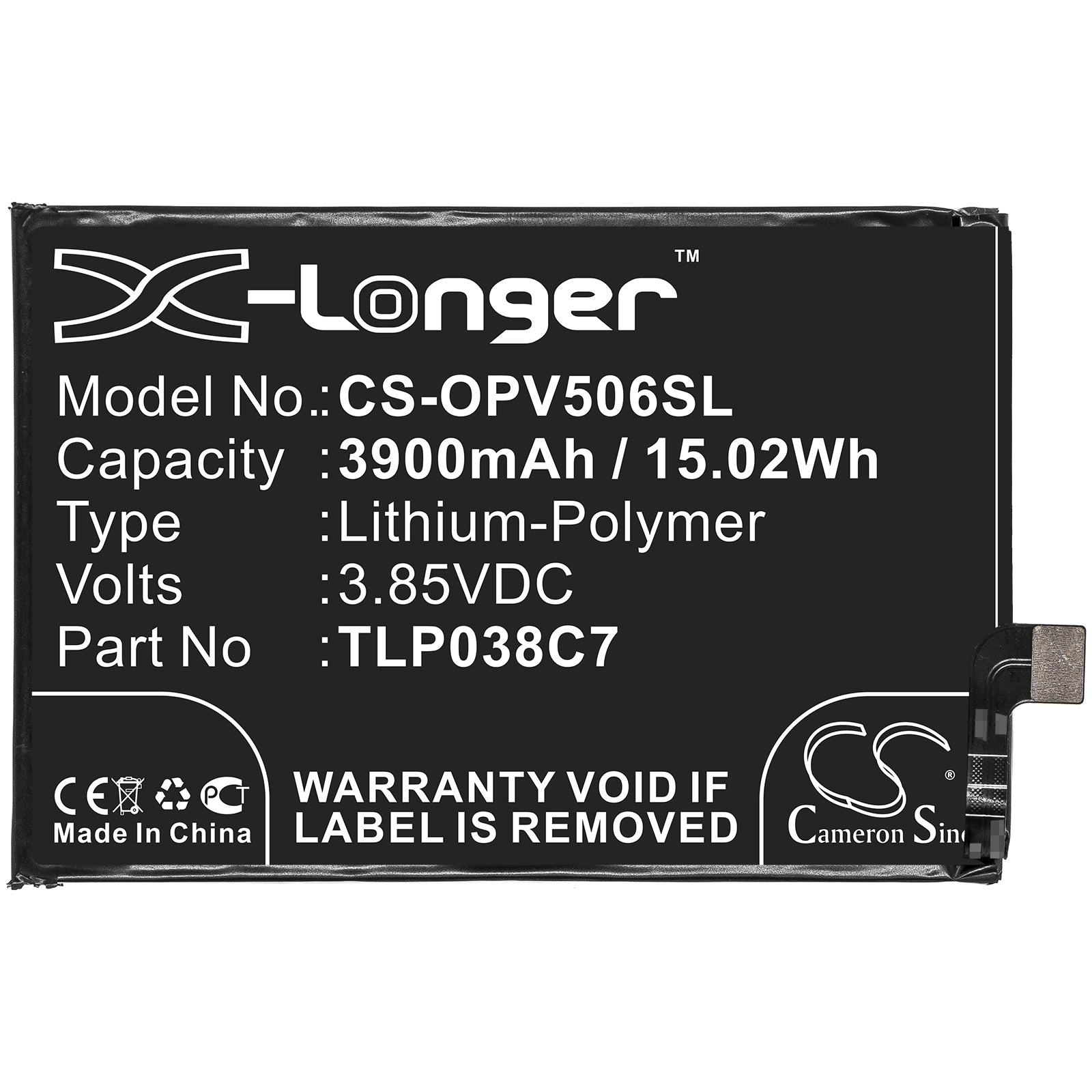 Li-Polymer Battery fits Alcatel, Tlp038c7 3.85V, 3900mAh – Bild 3
