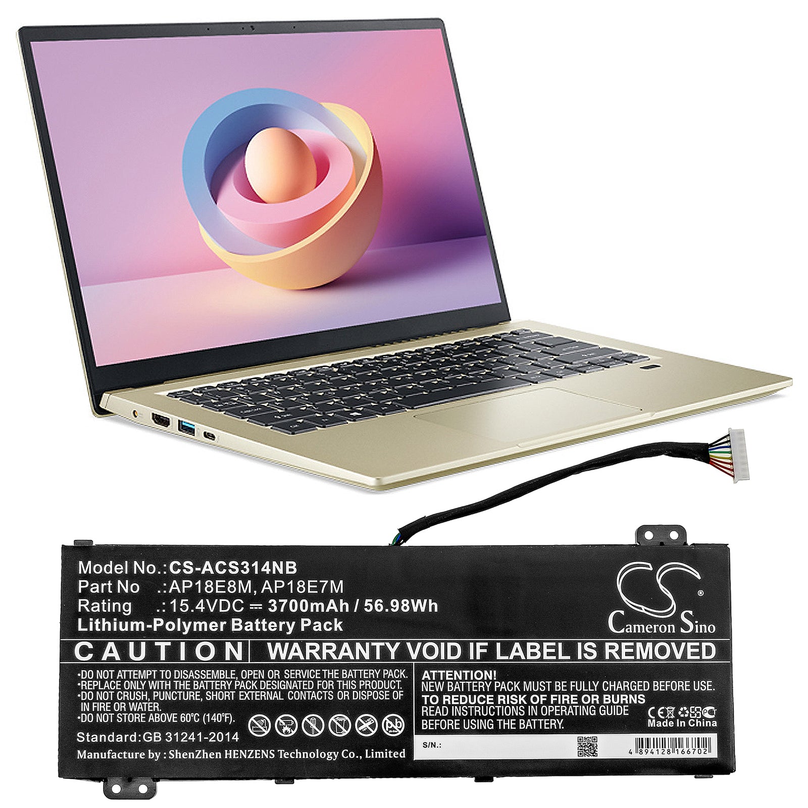 Li-Polymer Battery fits Acer, Aspire 7 715-74g-52mv, Aspire 7 A715-74 15.4V, 3700mAh – Bild 5