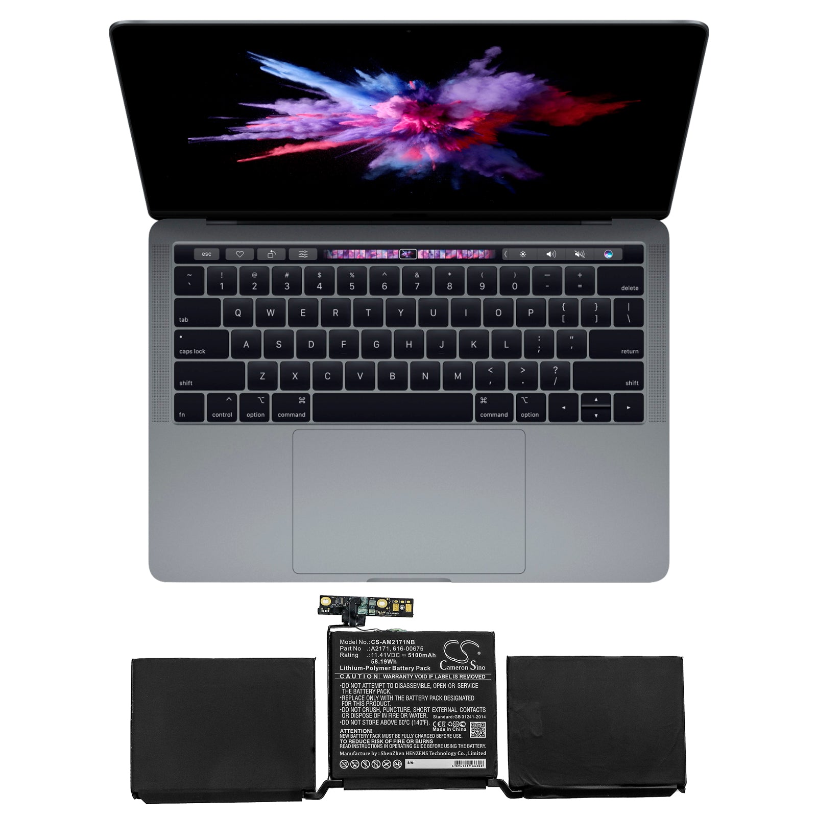 Li-Polymer Battery fits Apple, Macbook Pro 13 Inch Two Thunderbolt 3, Macbook Pro Emc 3301 11.41V, 5100mAh – Bild 5