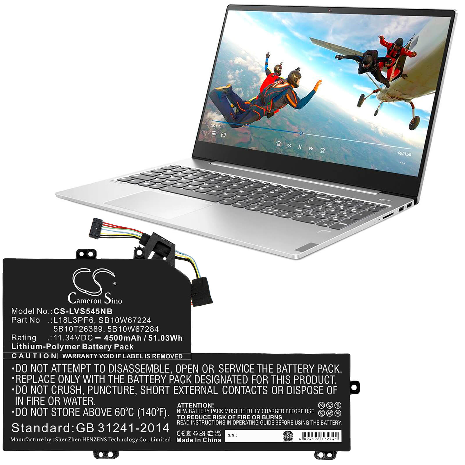 Li-Polymer Battery fits Lenovo, Ideapad S540-15iwl, Ideapad S540-15iwl Gtx 11.34V, 4500mAh / 51.03Wh – Bild 5