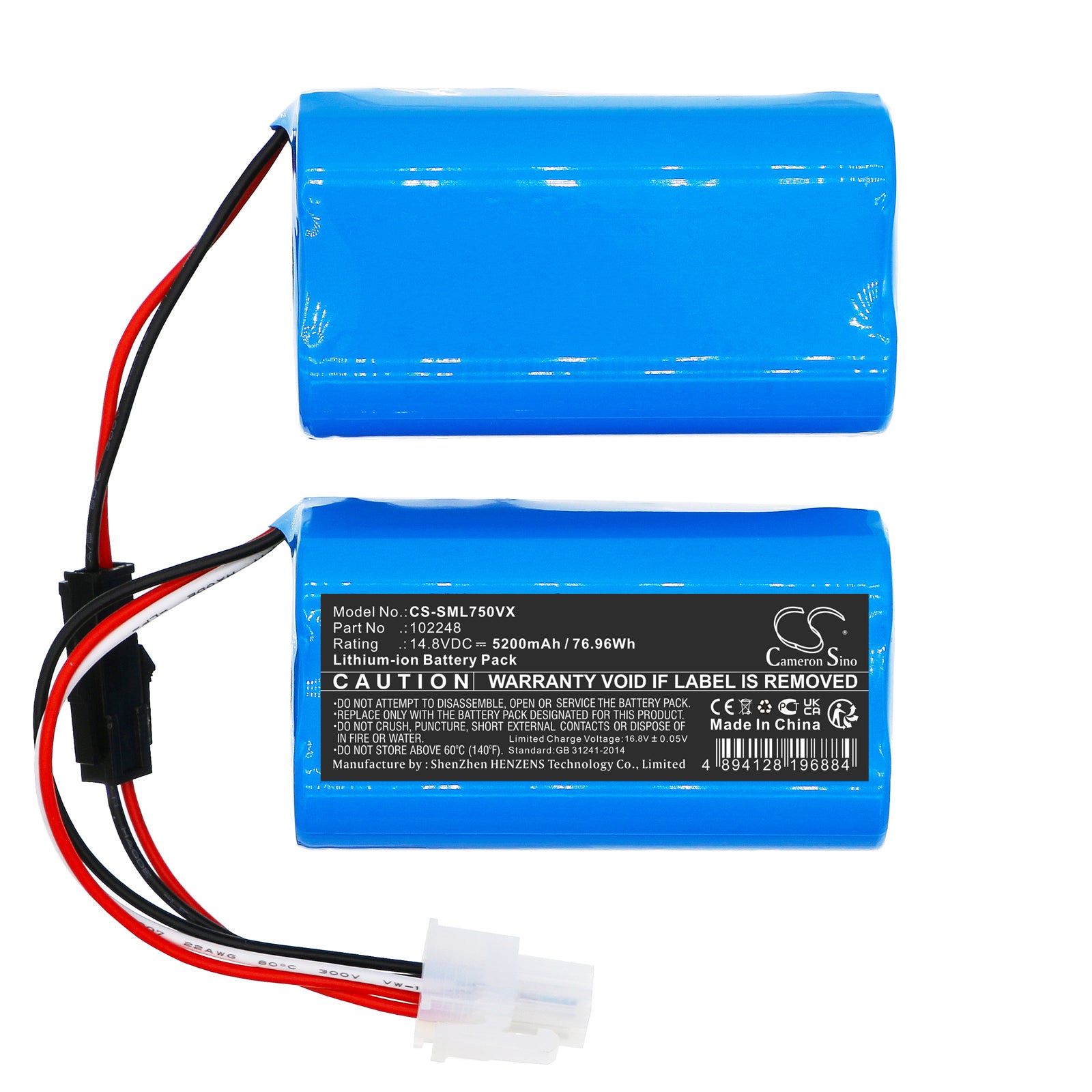 Li-ion, Vacuum Battery fits Symbo Laserbot 750, 14.8V, 5200mAh – Bild 3