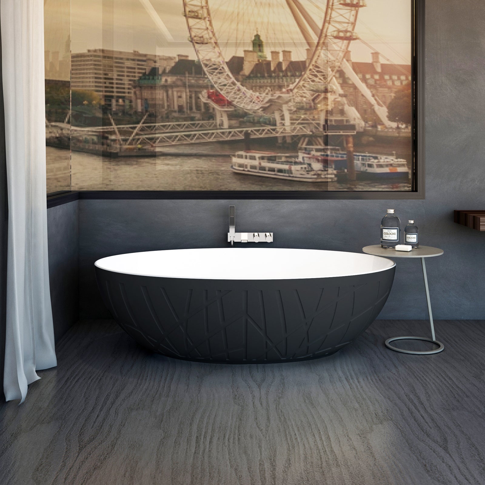Freistehende Design Badewanne LEO Mineralguss – Bild 6