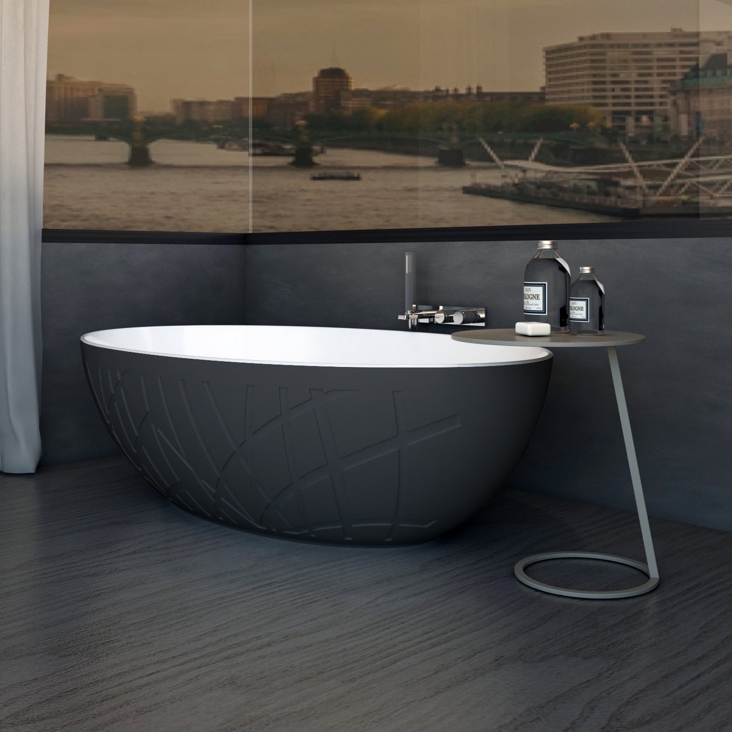 Freistehende Design Badewanne LEO Mineralguss – Bild 3