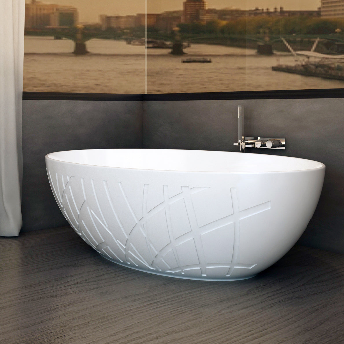 Freistehende Design Badewanne LEO Mineralguss – Bild 2