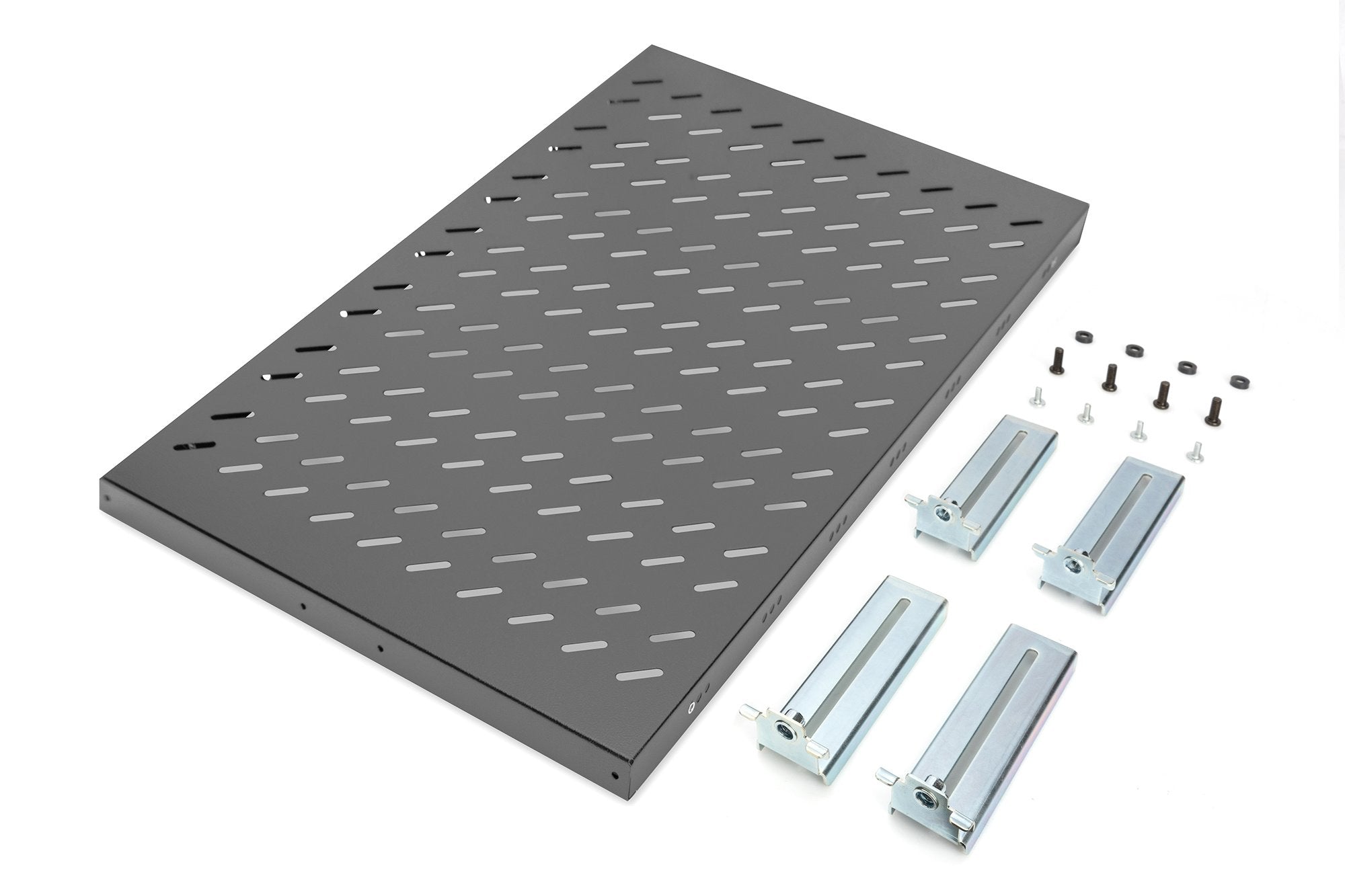 19 Inch 1U legbord voor rekken vanaf 1000 mm diepte 44x486x770 mm, tot 50 kg, zwart (RAL 9005) – Bild 2
